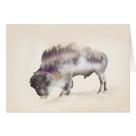 Buffalo-double exposure-american buffalo-landscape card