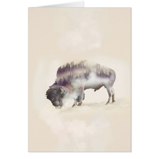 Buffalo-double exposure-american buffalo-landscape card
