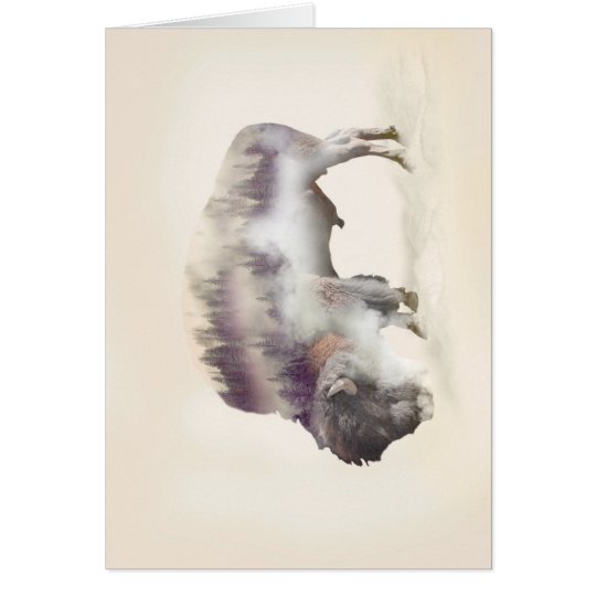 Buffalo-double exposure-american buffalo-landscape card