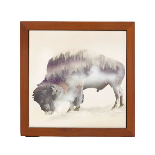Buffalo-double exposure-american buffalo-landscape desk organizer