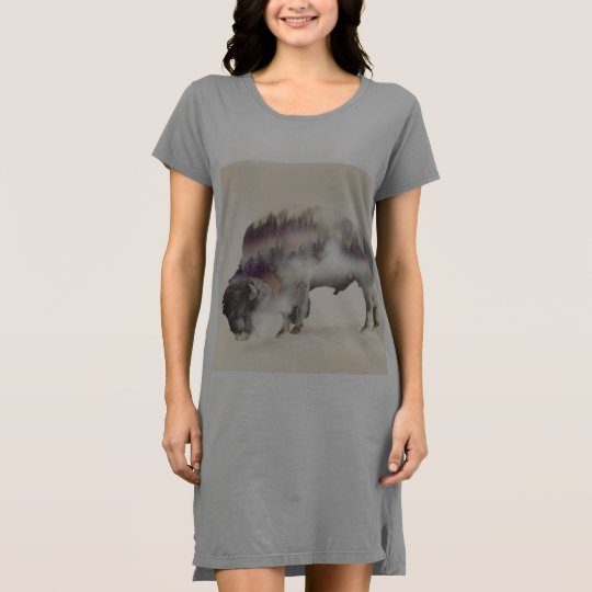 Buffalo-double exposure-american buffalo-landscape dress