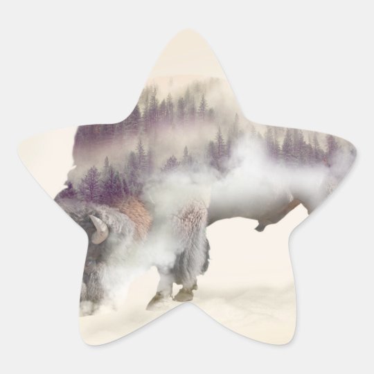 Buffalo-double exposure-american buffalo-landscape star sticker