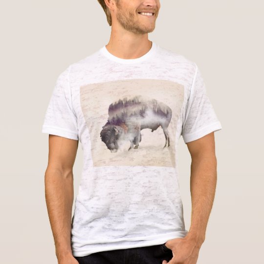 Buffalo-double exposure-american buffalo-landscape T-Shirt