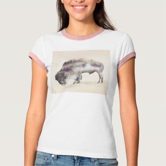 Buffalo-double exposure-american buffalo-landscape T-Shirt