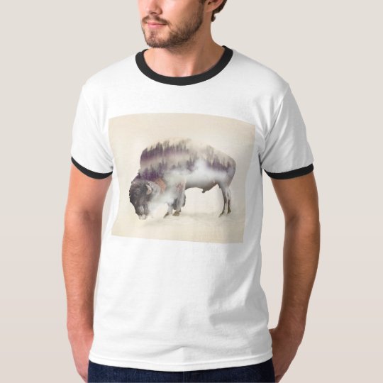 Buffalo-double exposure-american buffalo-landscape T-Shirt