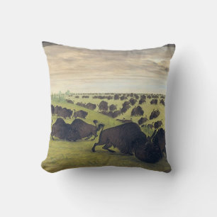 Buffalo fighting throw pillow