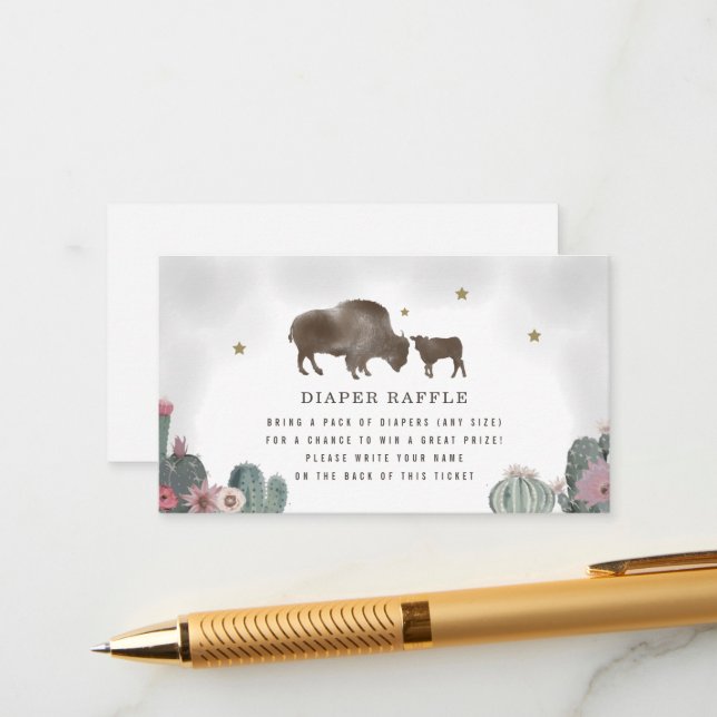 Buffalo Floral Cactus Baby Shower Diaper Raffle Enclosure Card (Front/Back In Situ)