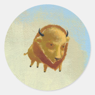 Buffalo flying art original painting Weightless Classic Round Sticker