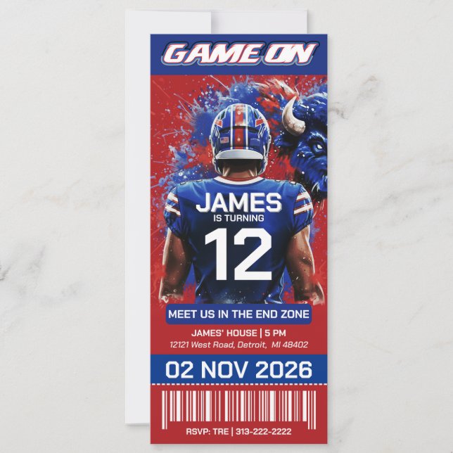 Buffalo Football Ticket Birthday Invitation (Front)