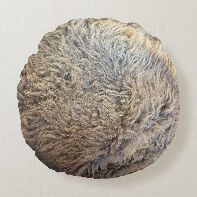 Buffalo fur photo brown hair round pillow (Front)