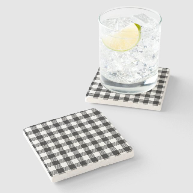 Buffalo Gingham Black And White Check Plaid Throw  Stone Coaster (Side)