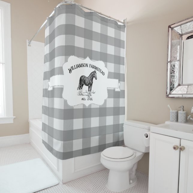 Buffalo gris Plaid Ferme Cheval Douche Rideau (En situation)