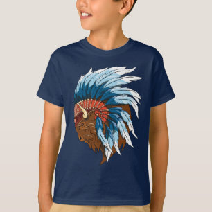 Buffalo Head With indian Headdress T-Shirt