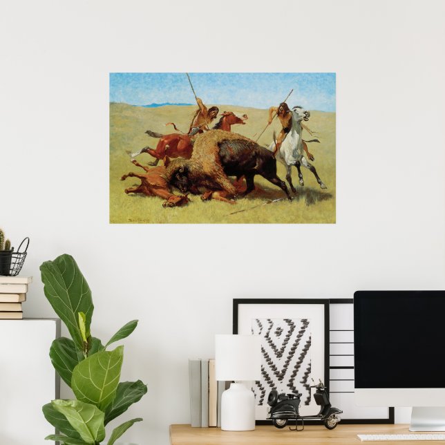 Buffalo Hunt by Remington, Vintage Native American Poster (Home Office)