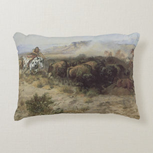 Buffalo Hunt No. 26 by CM Russell, Vintage Indians Accent Pillow