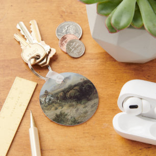 Buffalo Hunt No. 26 by CM Russell, Vintage Indians Keychain