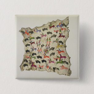 Buffalo hunt (pigment on elk-skin) 2 inch square button
