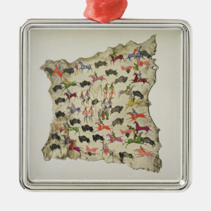 Buffalo hunt (pigment on elk-skin) metal ornament