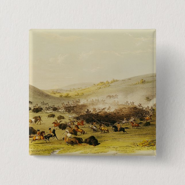 Buffalo Hunt, Surround, c.1832 2 Inch Square Button (Front)