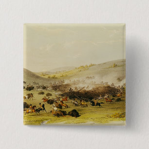 Buffalo Hunt, Surround, c.1832 2 Inch Square Button