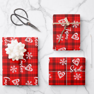 Buffalo Love Hearts Snowflakes Personalized Wrapping Paper Sheet