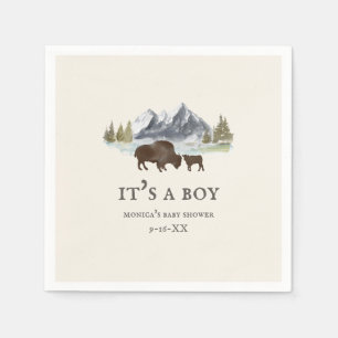 Buffalo Mountains Boy Baby Shower Napkin