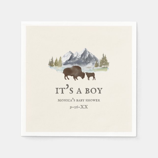 Buffalo Mountains Boy Baby Shower Napkin (Front)