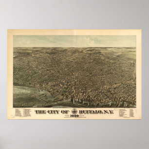 Buffalo New York 1880 Antique Panoramic Map Poster