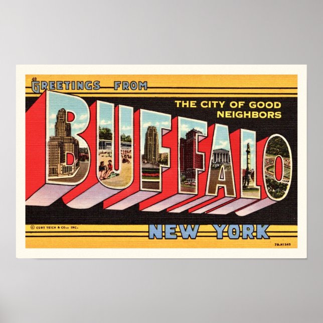 Buffalo New York Retro Greeting Print (Front)