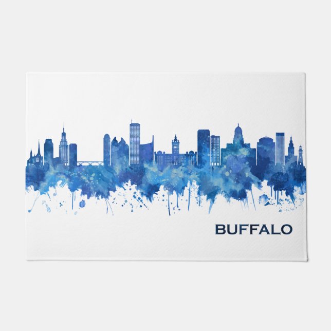 Buffalo New York Skyline Blue Doormat (Front)