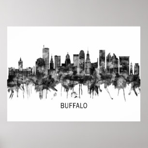 Buffalo New York Skyline BW Poster