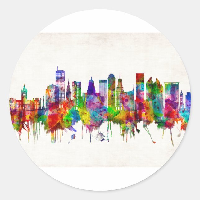 Buffalo New York Skyline Classic Round Sticker (Front)