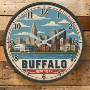 Buffalo New York Skyline Large Clock