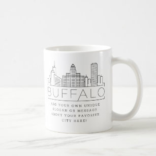 Buffalo, New York Stylized Skyline   Custom Slogan Coffee Mug