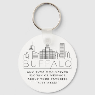 Buffalo, New York Stylized Skyline   Custom Slogan Keychain