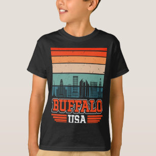 Buffalo New York Usa Retro Vintage Sunset Skyline T-Shirt