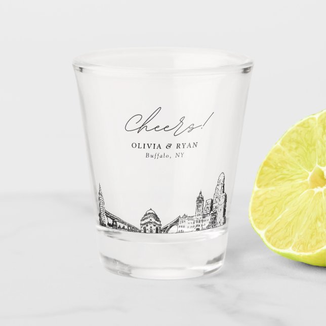 Buffalo New York Wedding Favour Personalized Cheer Shot Glass (Front)