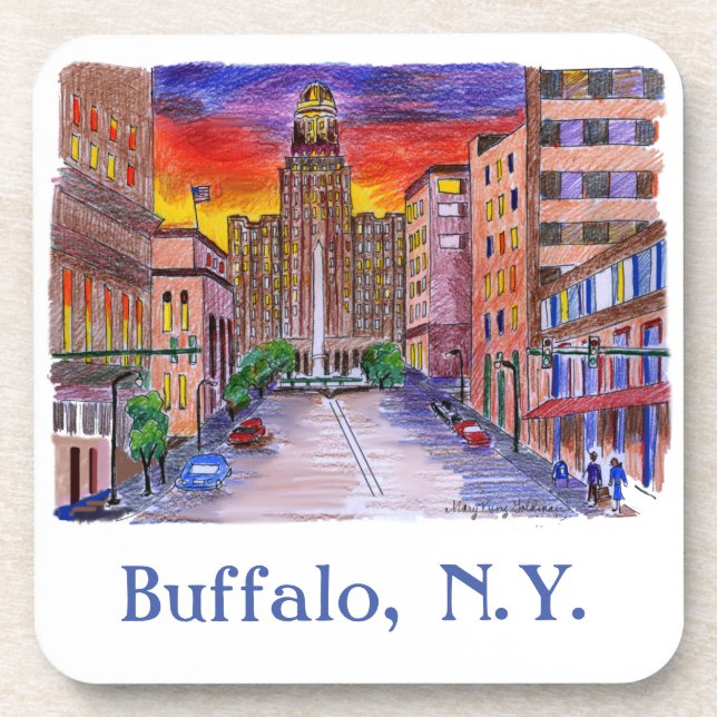 Buffalo NY City Hall Mary Kunz Goldman Coaster (Front)