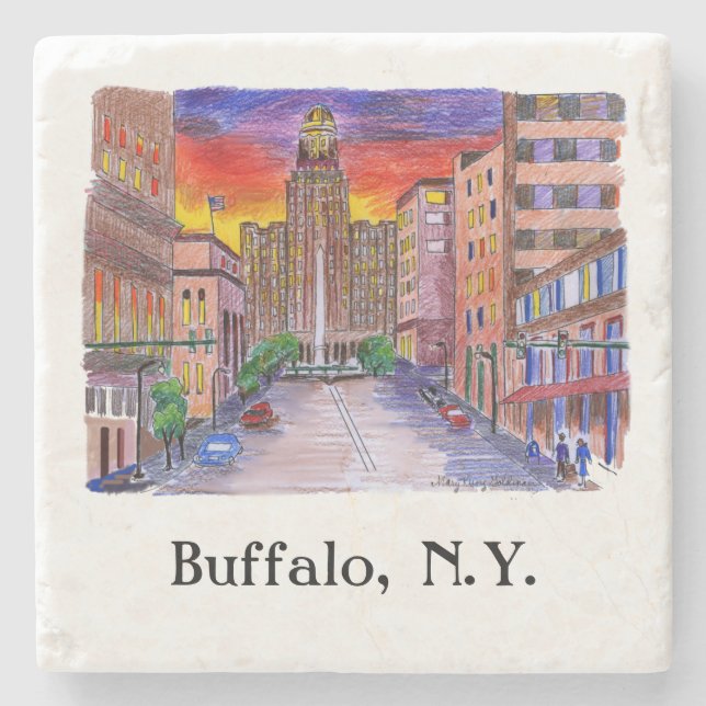 Buffalo NY City Hall Mary Kunz Goldman Stone Coaster (Front)
