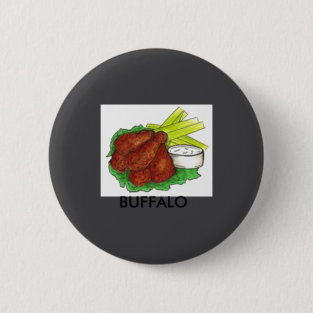 Buffalo Ny New York Hot Bbq Chicken Wings Celery _ 2 Inch Round Button (Front)
