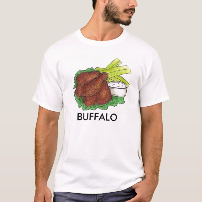 Buffalo NY New York Hot BBQ Chicken Wings Celery T-Shirt (Front)