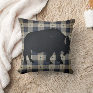 Buffalo on Lodge Plaid Throw Pillow