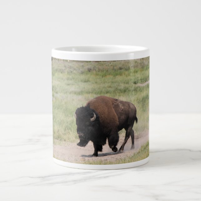 Buffalo on the move, Photography, Customize text Large Coffee Mug (Front)