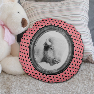 Buffalo Pink Black Polka Dots Round Pillow