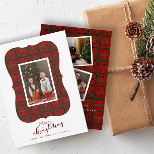 Buffalo Plaid 3 Photo Merry Christmas  Holiday Car Card