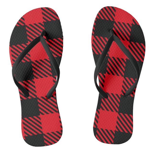 Buffalo Plaid Adult Flip Flops, Slim Straps Flops (Footbed)