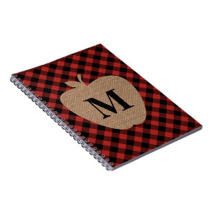 Buffalo Plaid and Burlap Monogram Apple Notebook