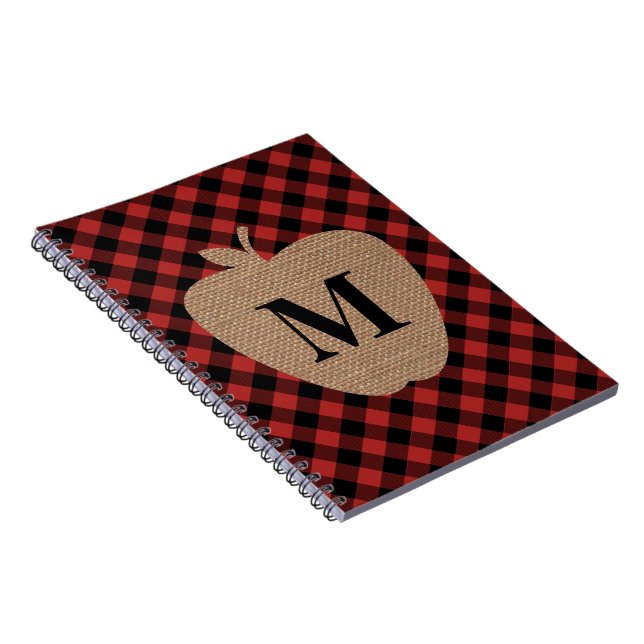 Buffalo Plaid and Burlap Monogram Apple Notebook (Right Side)