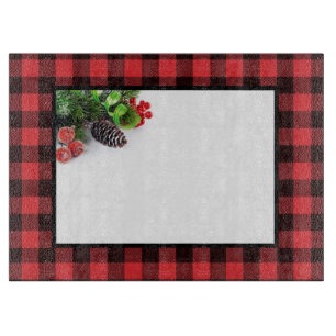 Buffalo Plaid and Pine Holiday Cutting Board