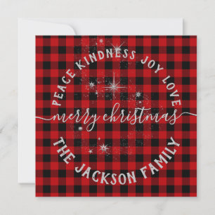 Buffalo Plaid Argent Script Joyeuse carte de Noël